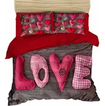 ASIR Povlečení na dvoulůžko 177 červené a hnědé se srdíčky