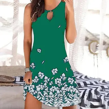 Dámské šaty Květované šaty s průstřihem Barva: Zelená, Velikost: M