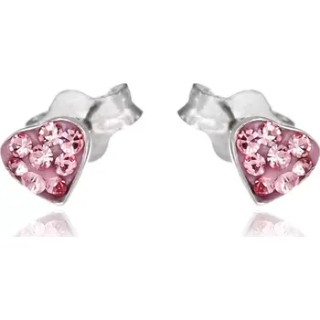 Náušnice Stříbrné puzetky 925 - růžové srdce se zirkony