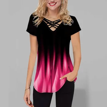 Dámská halenka Vzorovaný top s překříženými pásky Barva: Růžová, Velikost: M