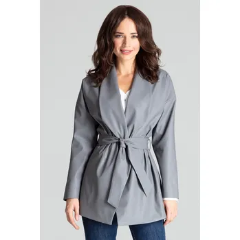 Dámský kožený kabátek s páskem L074 Barva: Šedá, Velikost: S/M