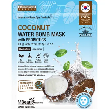Pleťová maska MBeauty Coconut hydratační plátýnková maska vodní bomba s kokosovou vodou a probiotiky, 22 g