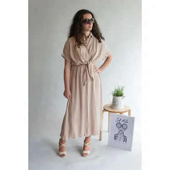 Dámské šaty Dlouhé lněné šaty 2654 barva: béžová, velikost: S/M