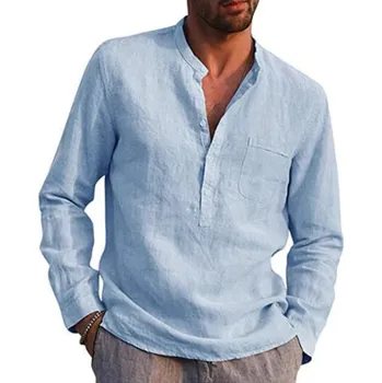 Pánská košile Pánská lněná košile se stojáčkem Barva: Modrá, Velikost: XL