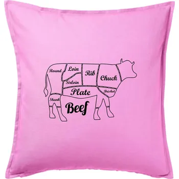 Polštář Kráva nákres rozřezání Anglicky - Polštář 50x50 - 50x50 - Pouze potah ( Růžová )