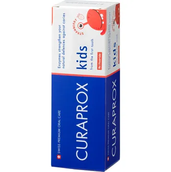 zubní pasta CURAPROX kids, dětská zubní pasta od prvního zoubku, jahoda, 60 ml, 0 ppm F
