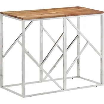 Konzolový stolek vidaXL Konzolový stolek nerezová ocel a masivní dřevo [349992] Barva: Stříbrná a světle hnědá