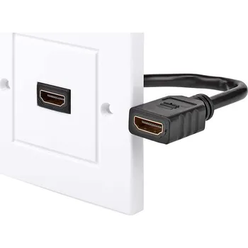 Video kabel Nedis CVGB34950WT Kabel, HDMI (F) na HDMI (F), s nástěnným panelem, 1× zásuvka, 86×86mm, pro zapuštěnou montáž, 4K 60Hz, 3D, 18Gb/s, ARC, zlacené konektory, 0,2m CVGB34950WT