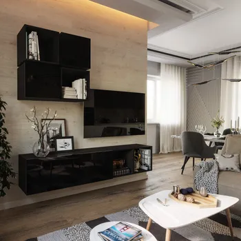 Obývací stěna MOB Berny 43 (černá + černý lesk)