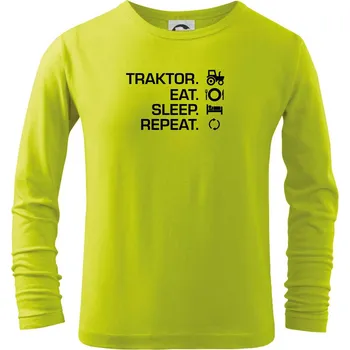 Dětská móda Traktor eat sleep repeat - Triko dětské Long Sleeve - 146 cm/10 let ( Limetková )