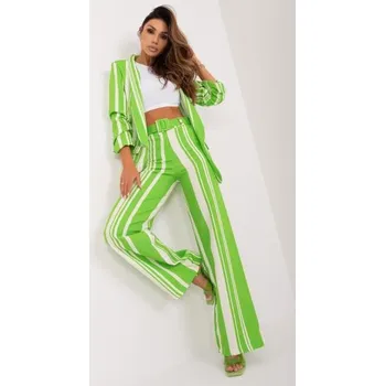 Dámské kalhoty Dámské kalhoty k obleku s širokými nohavicemi světle zelené a ecru