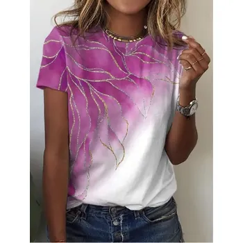 Dámské tričko se zlatým květinovým potiskem (vel. S - 5XL) Barva: fialová (EXZH240406LTF03), Velikost: 4XL