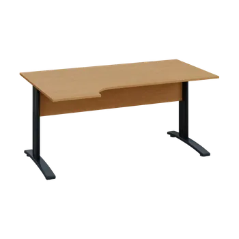 Psací stůl ERK 18 - 164 stůl kancelářský, rohový, levý, kovová podnož černá, deska 18 mm, široký 1600 mm, buk Royal