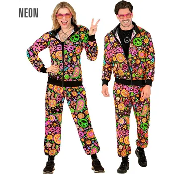 Karnevalový kostým Unisex neon hippie disco šusťákovka z 80. a 90. let, peace - XXL