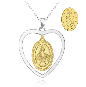 Náhrdelník 1247 MINET Pozlacený stříbrný náhrdelník Zázračná medaile | Medailka Neposkvrněného Početí v srdci Délka: 45