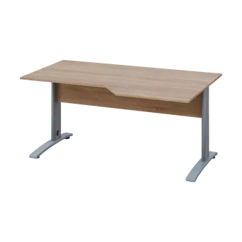 Psací stůl EZK 18 - 166 stůl kancelářský, rohový, pravý, kovová podnož stříbrná, deska 18 mm, široký 1600 mm, dub bardolino