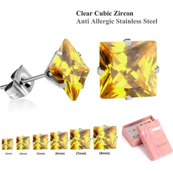 Náušnice Elegantní náušnice z nerezové oceli s křišťály 6 párů - žlutá