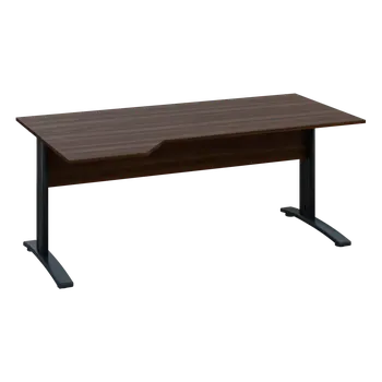 Psací stůl EZK 28 - 184 stůl kancelářský, rohový, levý, kovová podnož černá, deska 25 mm, široký 1800 mm, ořech královský