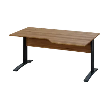 Psací stůl EZK 28 - 166 stůl kancelářský, rohový, pravý, kovová podnož černá, deska 25 mm, široký 1600 mm, ořech světlý