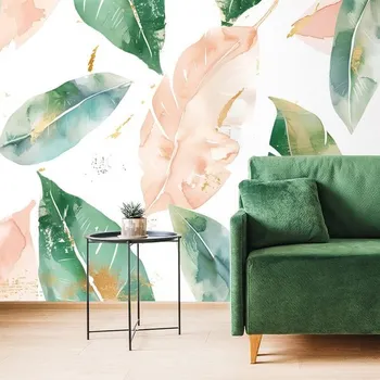 Tapeta Dovido Tapeta akvarelové zeleno-broskvové listy