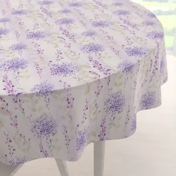 ubrus Dekorační kulatý ubrus PML-069 Fialové květy na bílém Ø 100 cm