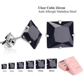 Náušnice Elegantní náušnice z nerezové oceli s křišťály 6 párů - černá ocel