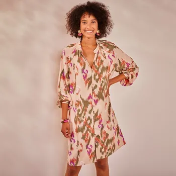 Dámské šaty Košilové šaty s potiskem béžová/khaki 44