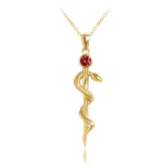 1134 MINET Pozlacený stříbrný náhrdelník AESKULAPOVA HŮL s červeným zirkonem