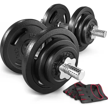 Hop-Sport Činky litinové nakládací jednoruční set 2x20kg + rukavice