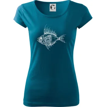 Dámské tričko Steampunk ryba - Dámské triko Pure - L ( Petrolejová )