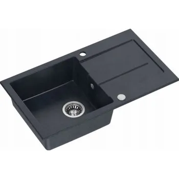 Granitový dřez Dřez GraniteQ CHRISTIAN 111, černý granitový dřez (78x45x18,5) s krytem a černou výpustí (miska 37x38 cm)