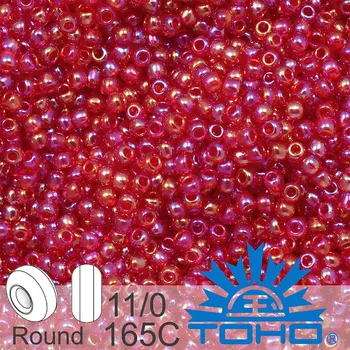 Korálek Korálky TOHO tvar ROUND (kulaté). Velikost 11/0. Barva č.165C-Trans-Rainbow Ruby . Balení 8g.