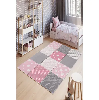 Bytový textil ASIR Dětský koberec (120 x 180) W1019 šedá a růžová vyšívaná deka