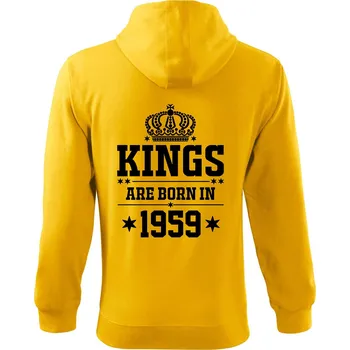 Pánská mikina Kings are born in 1959 - Mikina s kapucí na zip trendy zipper - S ( Žlutá )