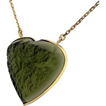 Náhrdelník Zlatý náhrdelník s vltavínem, srdce, polobrus 10,190 g