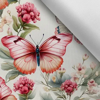 Látka s potiskem nepromokavý polyester TD/NS motýl