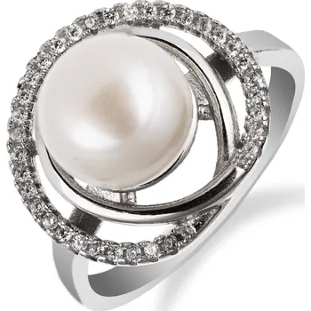 Prsten Stříbrný prsten s perlou dozdobený zirkony okolo - Meucci SP65R Velikost: 52