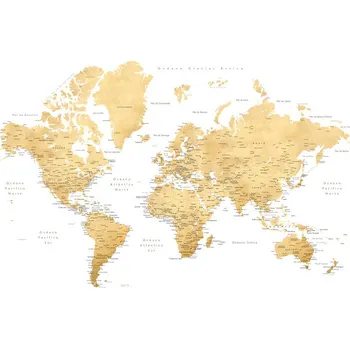 Plakát Plakát, Obraz - World map with labels in Spanish, gold effect, Blursbyai