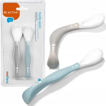 Příbor BABY-ONO Baby Ono elastická lžička měkká 6+m 2 ks šedá-modrá