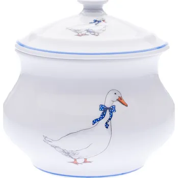 Váza Český porcelán, a.s., Dubí Dóza zeleninová s víkem, 12,4 cm, husy, Český porcelán