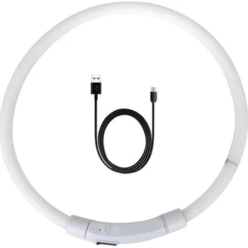 Obojek pro psa Svítící USB LED obojek pro psy průměr 16 cm - BÍLÝ