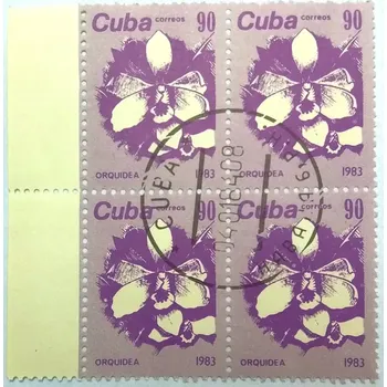 Poštovní známka Čtyřblok známek Cuba, razítko - květiny
