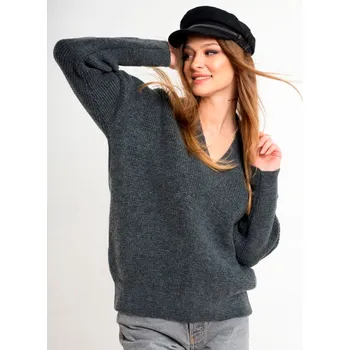 Dámský svetr Dámský svetr s výstřihem ELIF graphite, VELIKOST UNI ( S, M , L )