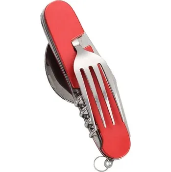 Příbor Nerezová skládací sada na cesty s otvírákem | cestovní příbor - Červené