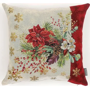 Dekorativní polštářek BYTEMA Vánoční gobelínový povlak VÁNOČNÍ KYTICE S PRUHEM ČERVENÝ 45 x 45 cm