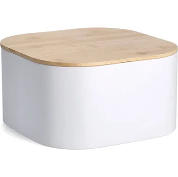 chlebník Zeller Kovový chlebník s bambusovým víkem, bílý, 26,5 cm