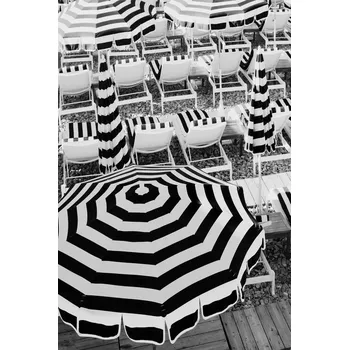 Plakát Plakát, Obraz - Black and White Beach Umbrellas, Grace Digital Art