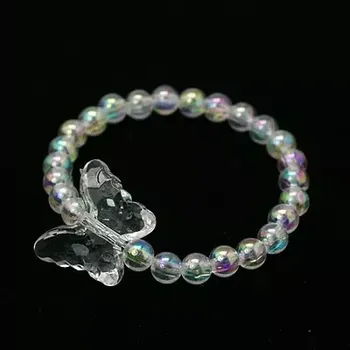 Náramek Dětský náramek korálkový MOTÝLEK čirý bílý