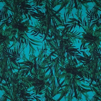 Teplákovina B0072 petrolejová, zelené listy, š.160