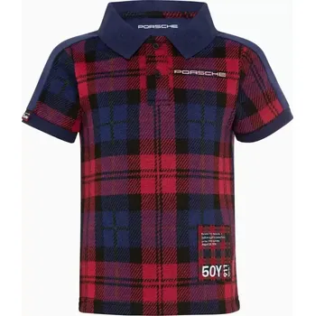 PORSCHE Kids polo shirt Turbo No. 1 Polokošile tričko s límečkem dětské červenomodrá kostka (Měkké dětské polo tričko s ikonickým nápisem Porsche.)